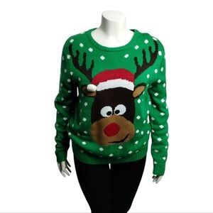 Rudolph the Red Nose Reindeer Pretty... UGLY Christmas Sweater Holiday Women's L